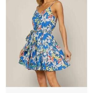 Skies Are Blue Dress Women’s 3X Blue Floral Curve Tropical Vacation Belted Mini
